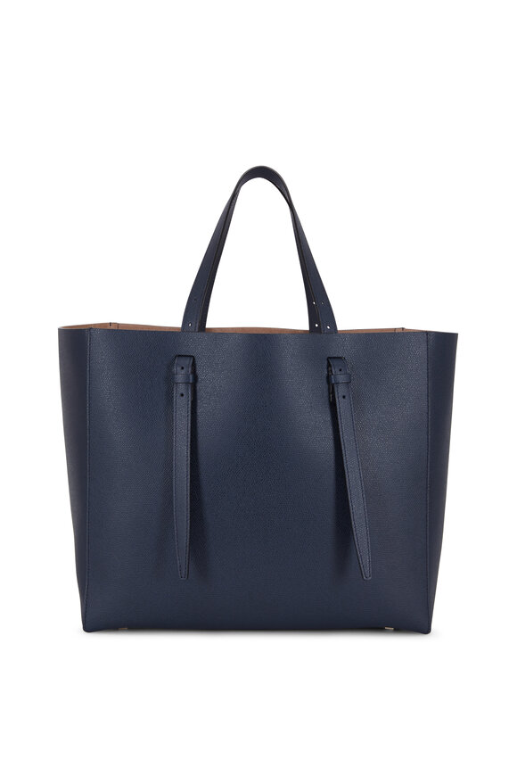 Valextra - Navy Blue Soft Leather Large Carryall Tote