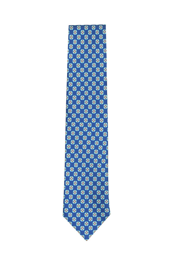 Cesare Attolini Royal Blue Geometric Silk Necktie