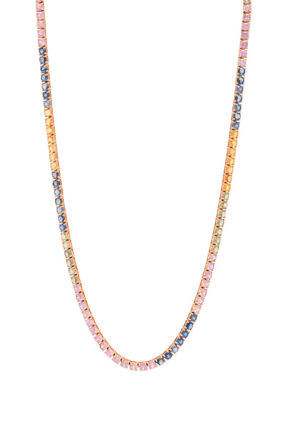 Kai Linz - Rose Gold Multicolor Sapphire Tennis Necklace