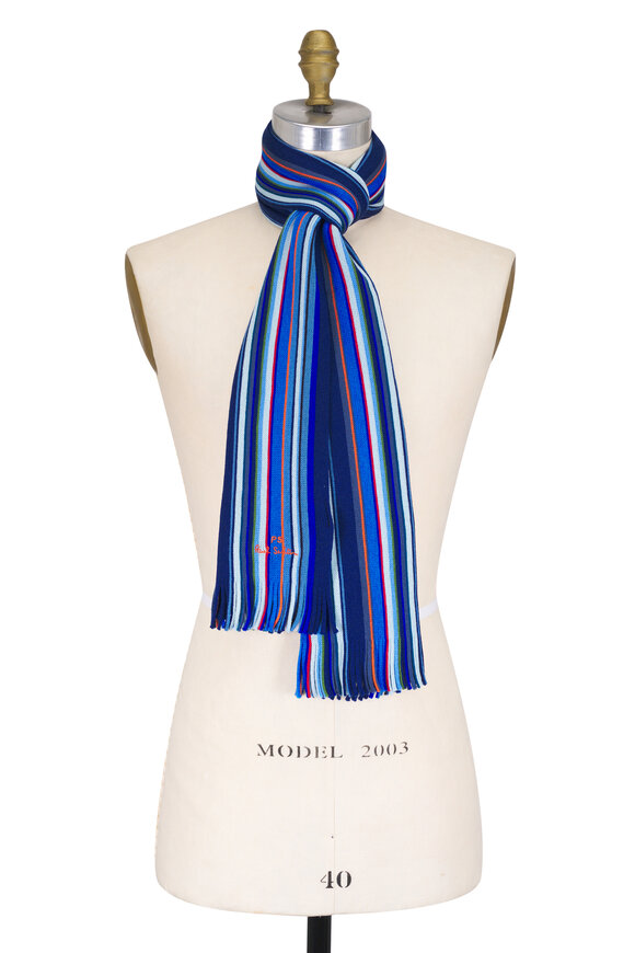 Paul Smith Blue Tonal Multicolor Stripe Merino Wool Scarf