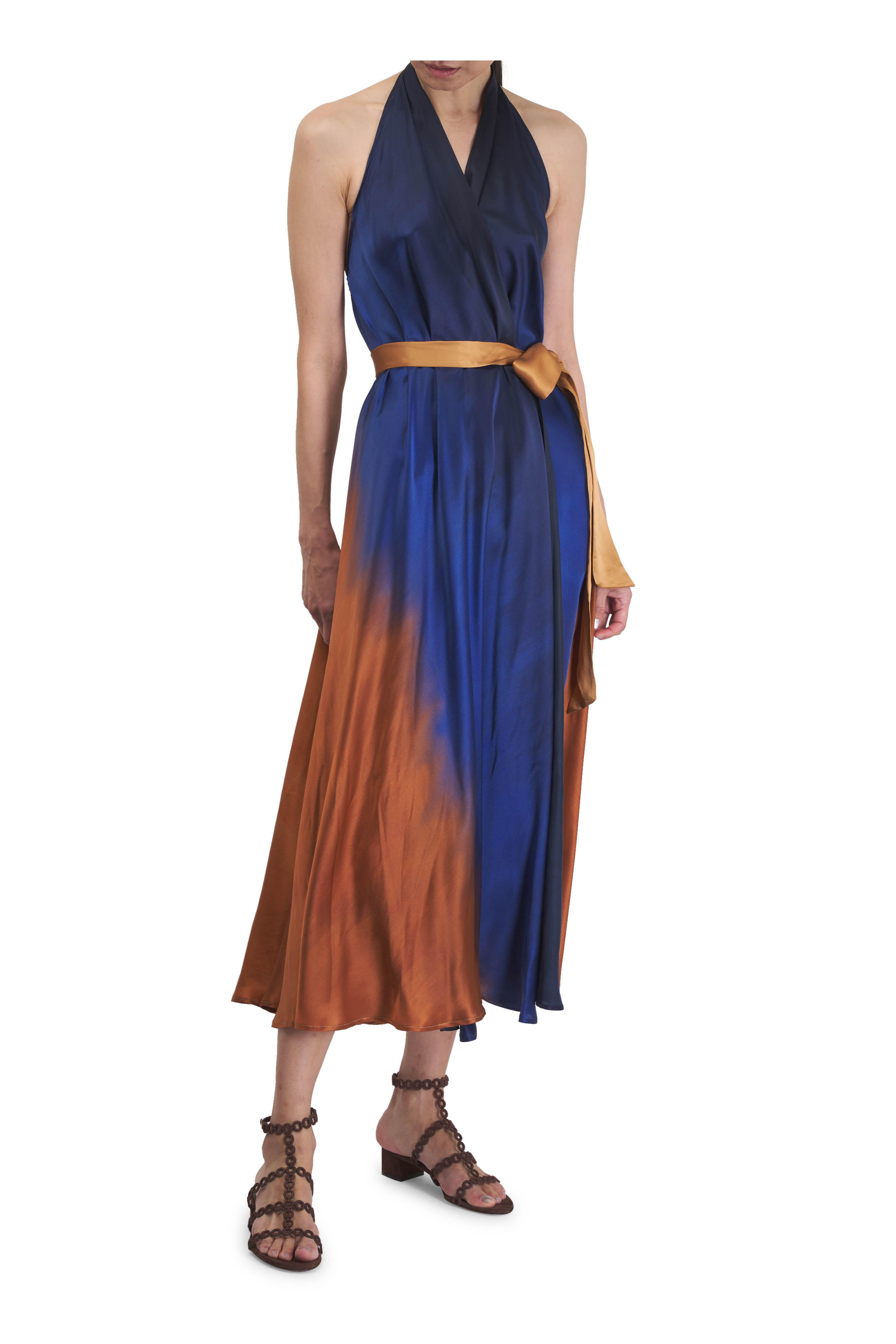 Kiton - Blue & Copper Silk Cocktail Dress