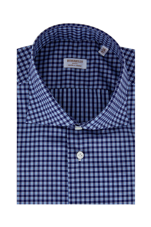 Borriello Navy Blue Plaid Dress Shirt