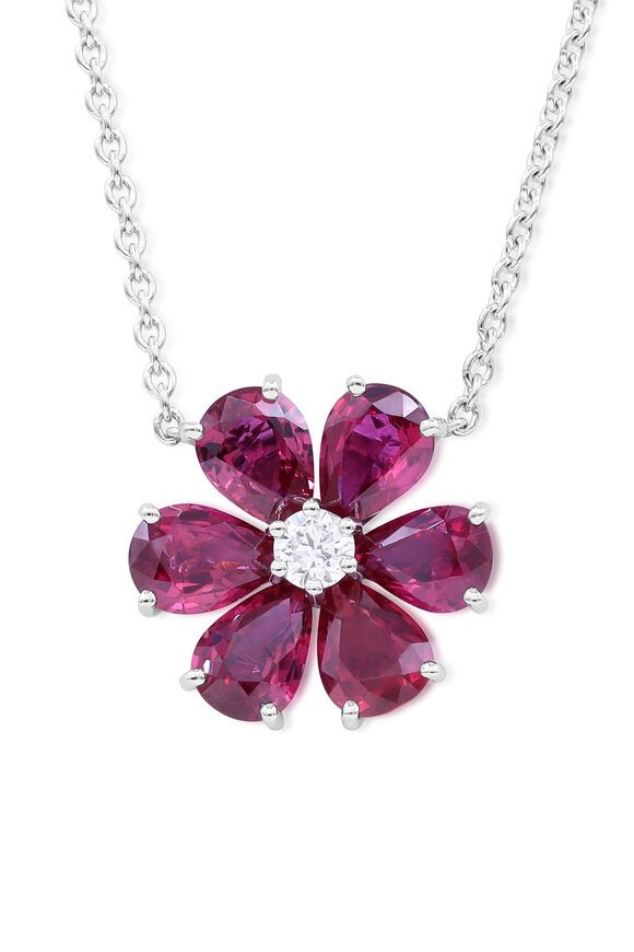 Oscar Heyman Platinum Ruby Diamond Flower Pendant