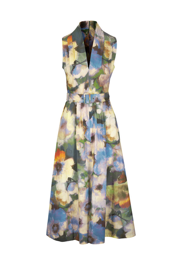 Lela Rose Margot Cactus Multi Floral Print Cotton Dress