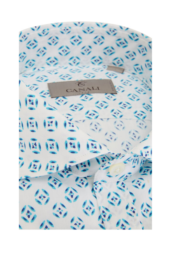 Canali - White & Blue Geometric Sport Shirt