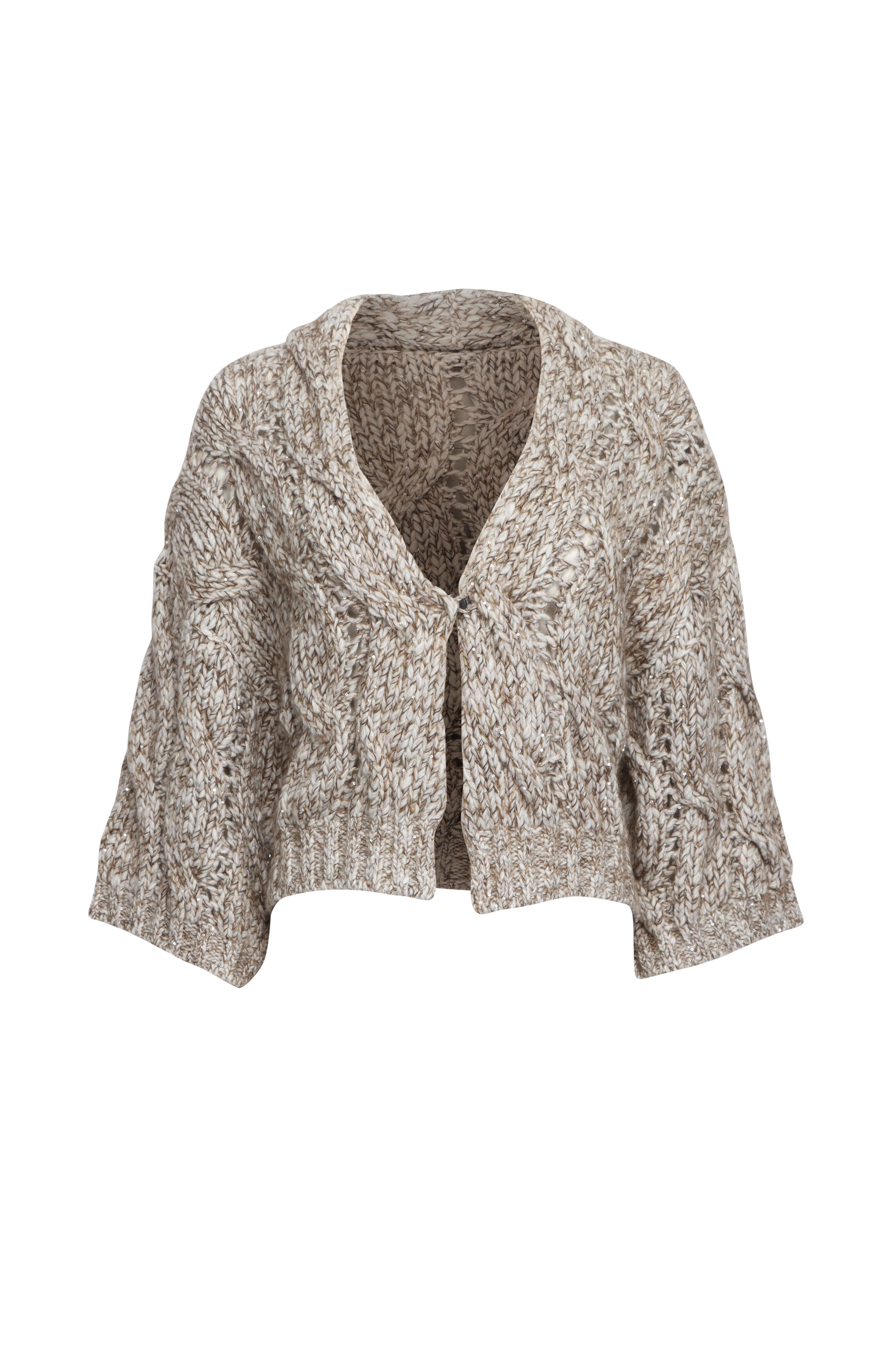 Brunello Cucinelli - Beige Mohair Cableknit Crop Cardigan