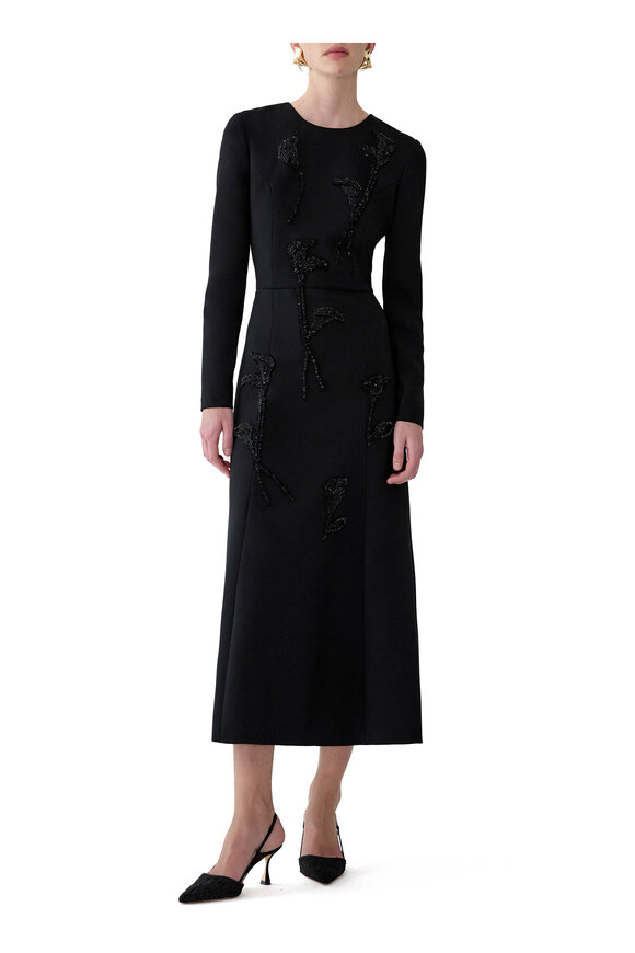 Carolina Herrera Black Floral Embellished Midi Trumpet Dress - view 2