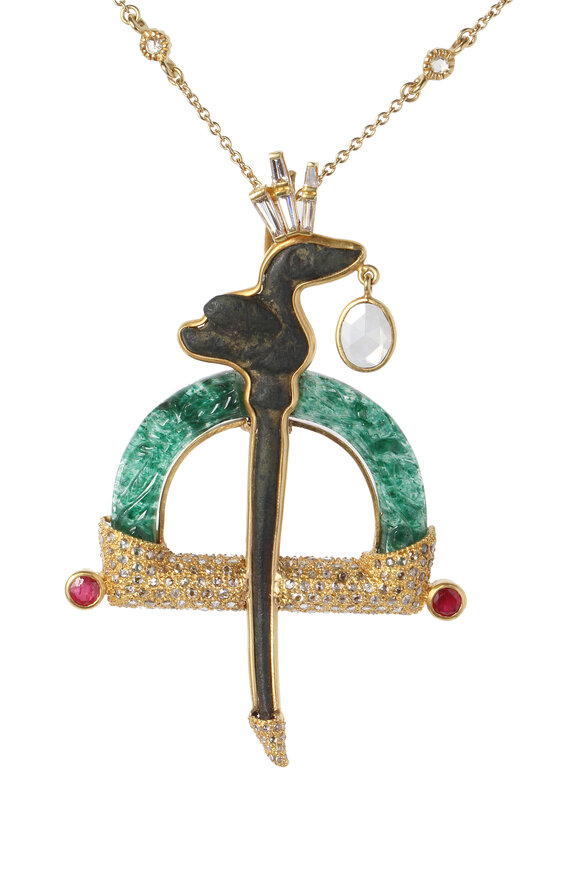 Coomi - Gold Aventurine, Ruby, Sapphire & Diamond Pendant