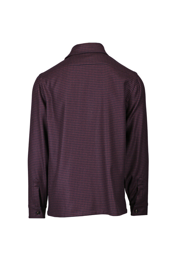 Cesare Attolini Burgundy & Navy Blue Mini Houndstooth Overshirt - view 2