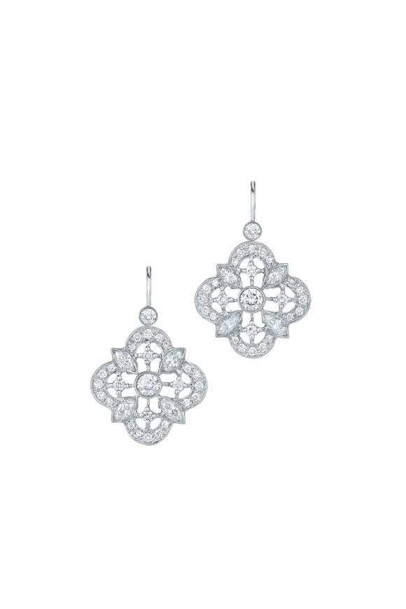 Kwiat - Clover White Gold Diamond Drop Earrings