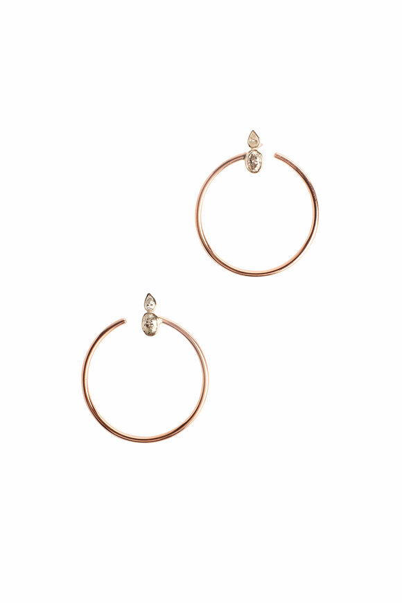 Genevieve Lau - 14K Rose Gold Triple Diamond Hoop Earrings