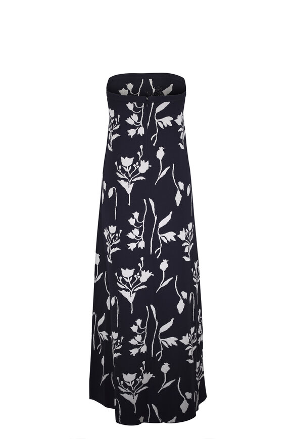 Lela Rose Floral Navy & Cream Jacquard Knit Beaded Dress - view 3