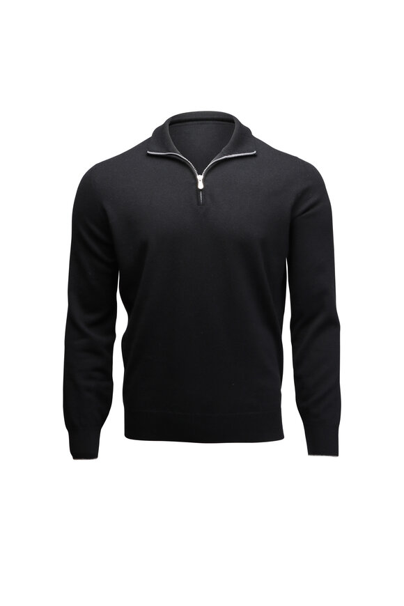 Brunello Cucinelli ブラックセーター 肘パッチ付き　サイズ:M Lightweight sweater with patches for Man in Black | Brunello
