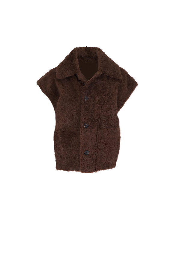 Brunello Cucinelli Chocolate Fuzzy Shearling Reversible Vest - view 1
