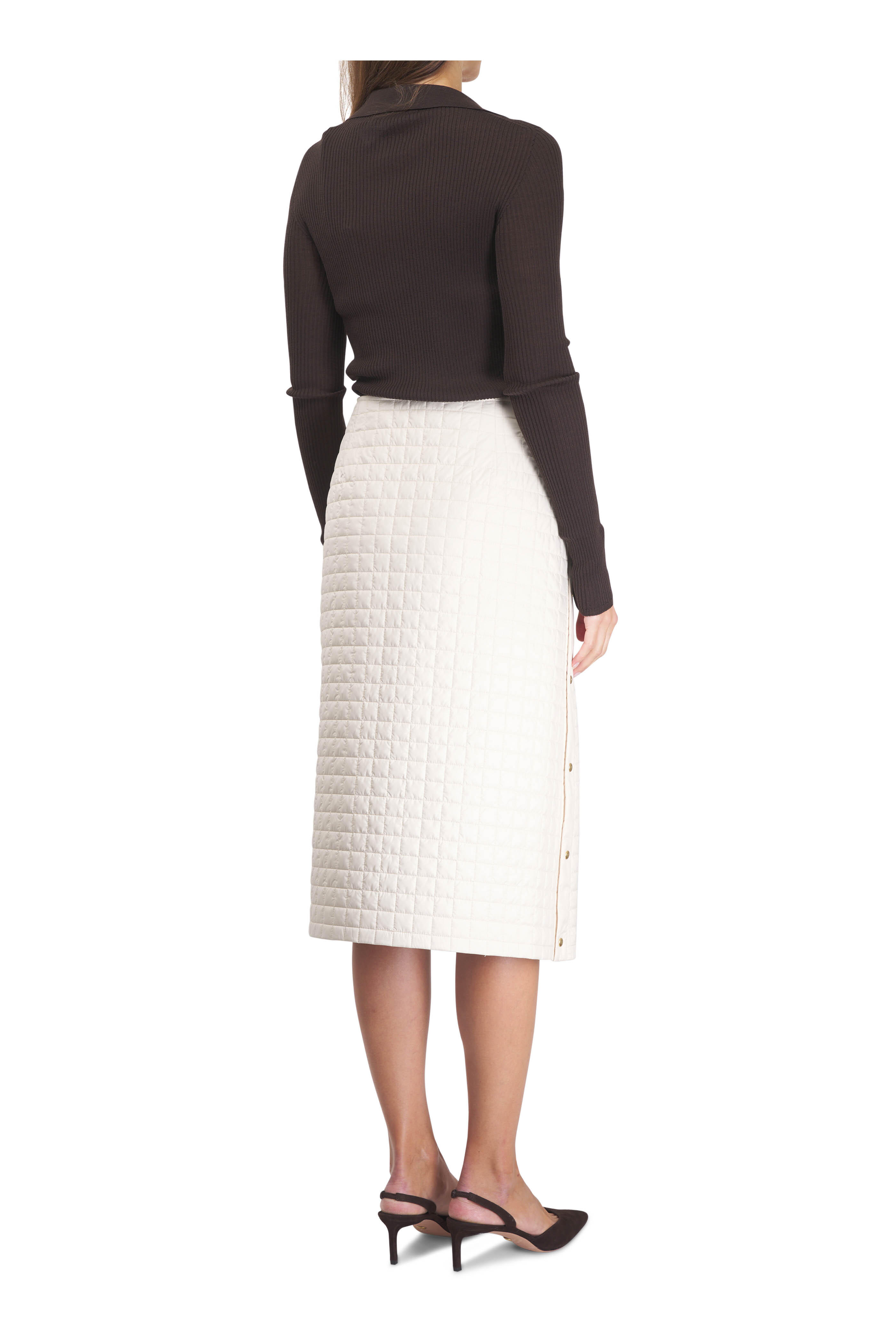 Moncler - Gonna Cream Quilted Midi Skirt | Mitchell Stores Moncler - Gonna Cream Quilted Midi Skirt | Mitchell Stores