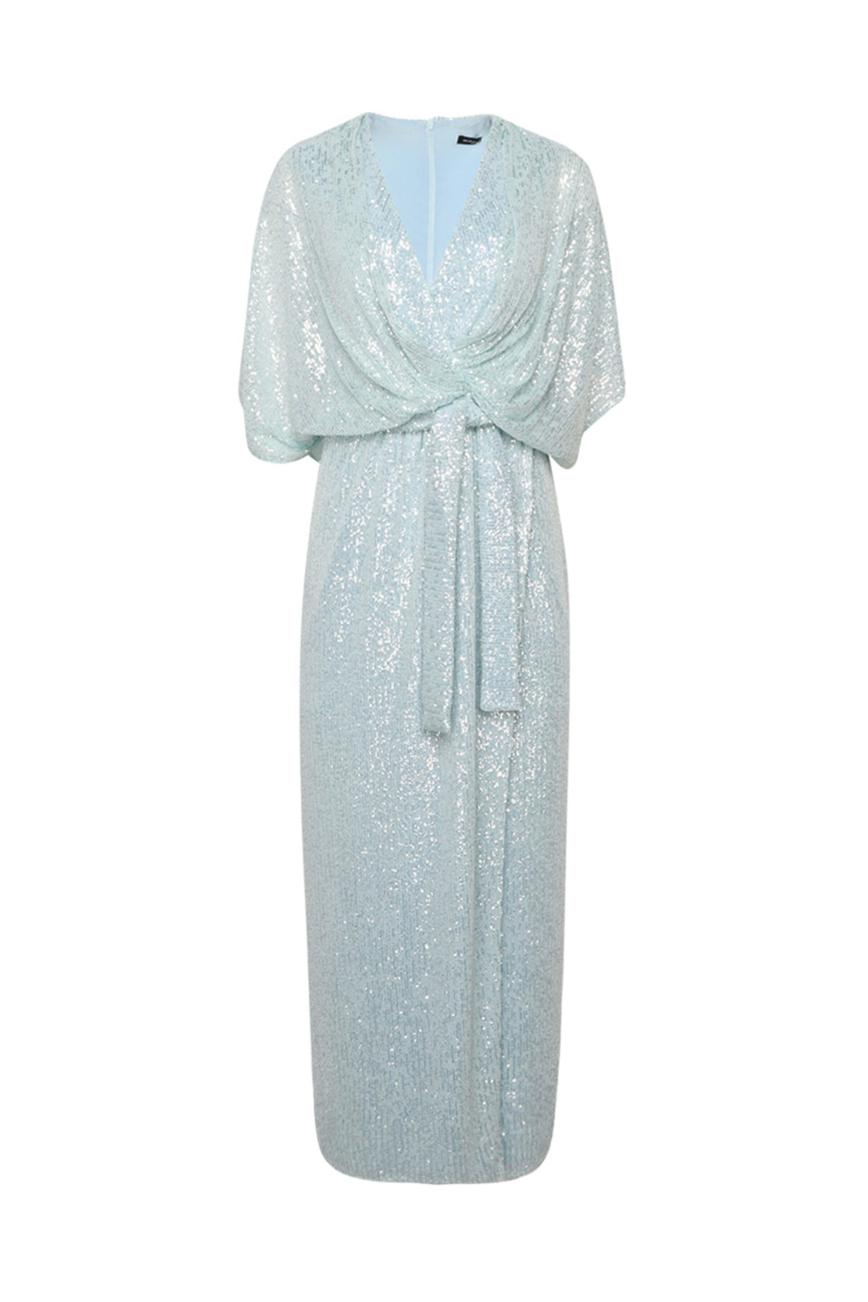 Kiton - Water Green Sequin Belted Maxi Dress