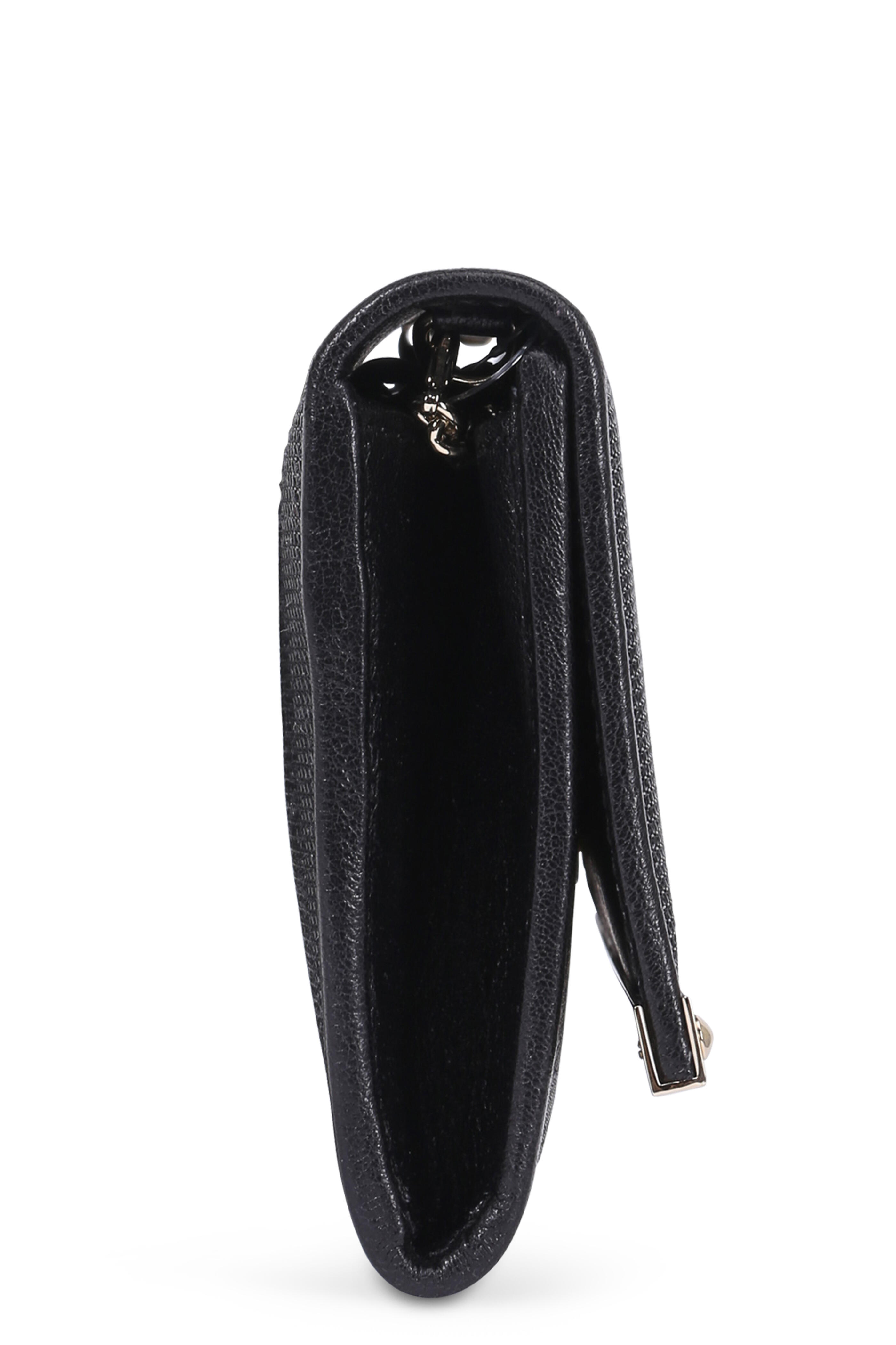 Jimmy Choo - Milla Black Glitter Lamé Chain Wallet