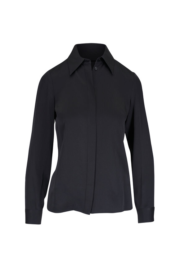 Michael Kors Collection Hansen Black Button Front Blouse