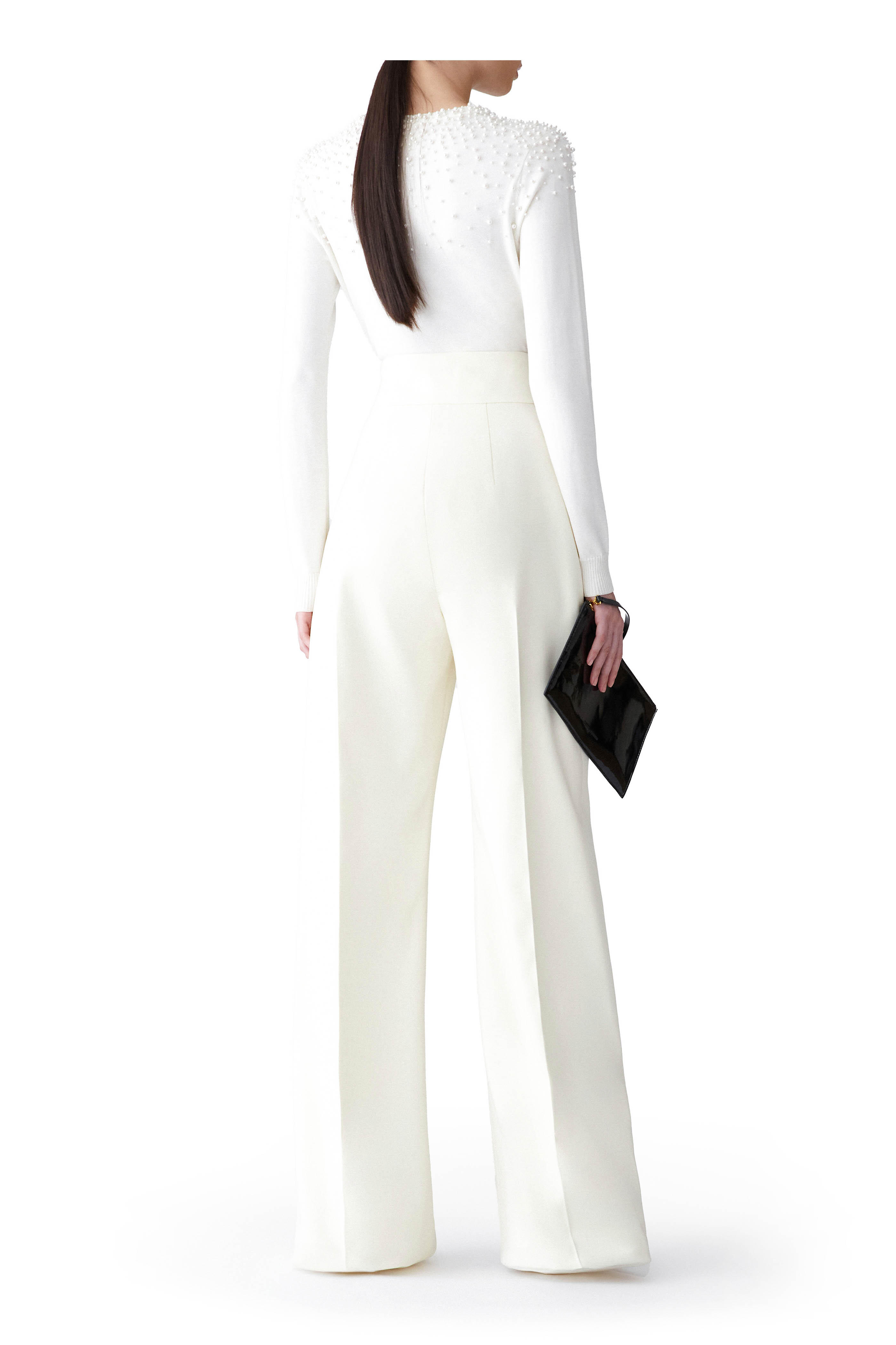 Carolina Herrera - Diane Ivory Stretch Wool Wide Leg Pant