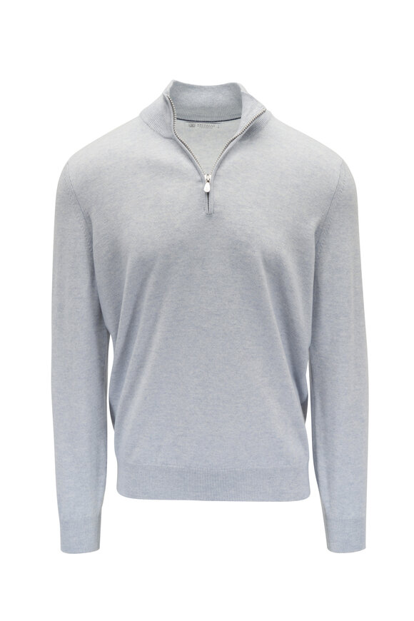 Brunello Cucinelli Light Blue Cashmere Quarter Zip Pullover