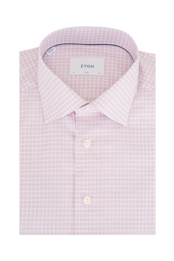 Eton Orange Check Cotton Dress Shirt - view 1