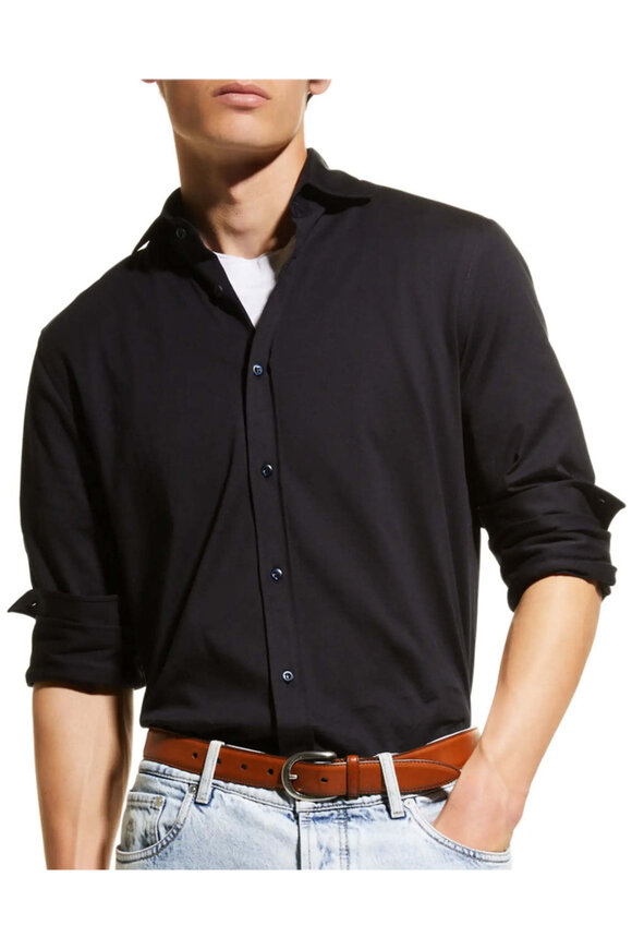 Brunello Cucinelli Navy Jersey Sport Shirt - view 4