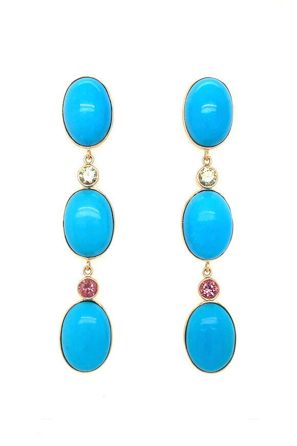 Ellen Hoffman 14k Gold Turquoise & Garnet Drop Earring - view 1