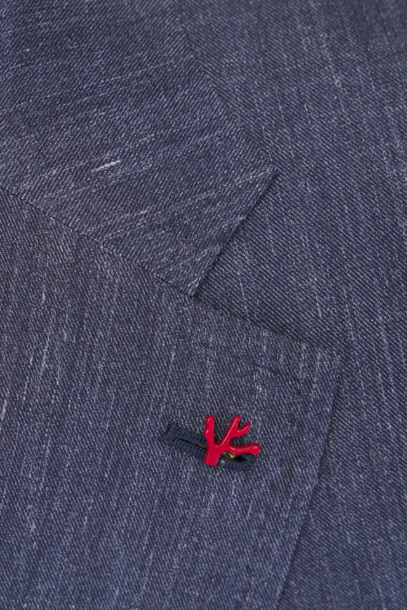 Isaia Navy Denim Wool, Silk & Linen Sportcoat - view 5