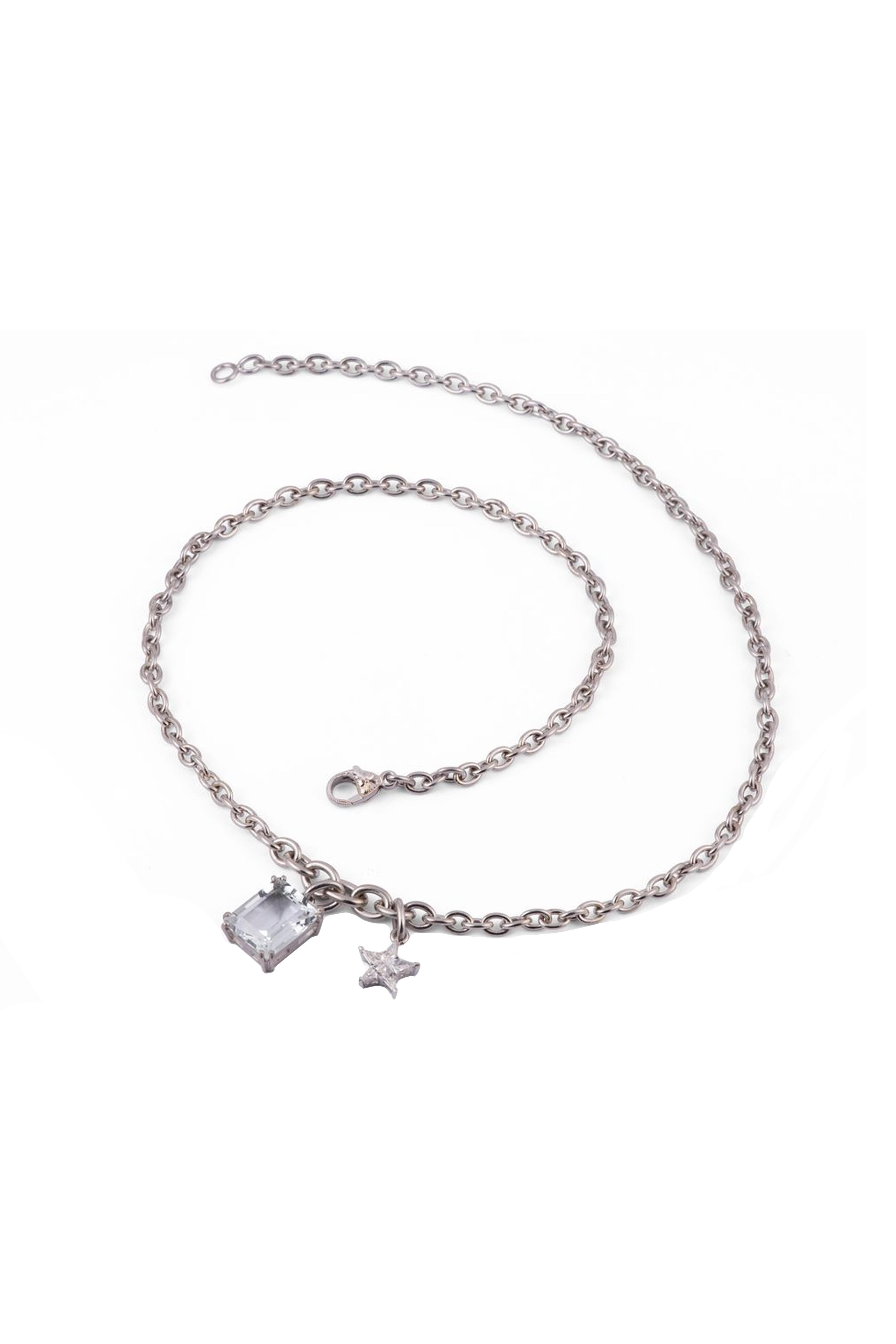 Sylva & Cie - Mosaic Diamond & Aquamarine Charm Necklace
