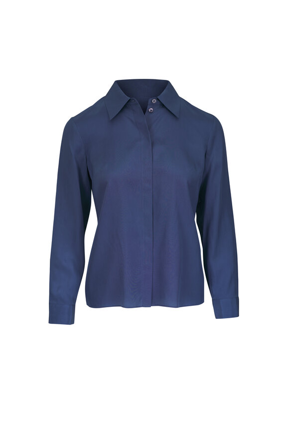 Michael Kors Collection Hansen Steel Blue Button Up Shirt