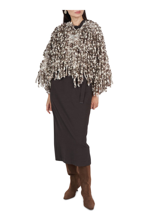 Brunello Cucinelli Brown & Off White Fringe Cardigan - view 3