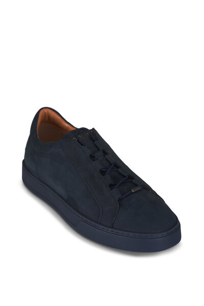 Zegna - Triple Stitch Denim Blue Sneaker | Mitchell Stores