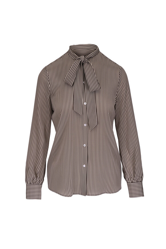 Nili Lotan Irina Chocolate Stripe Silk Blouse