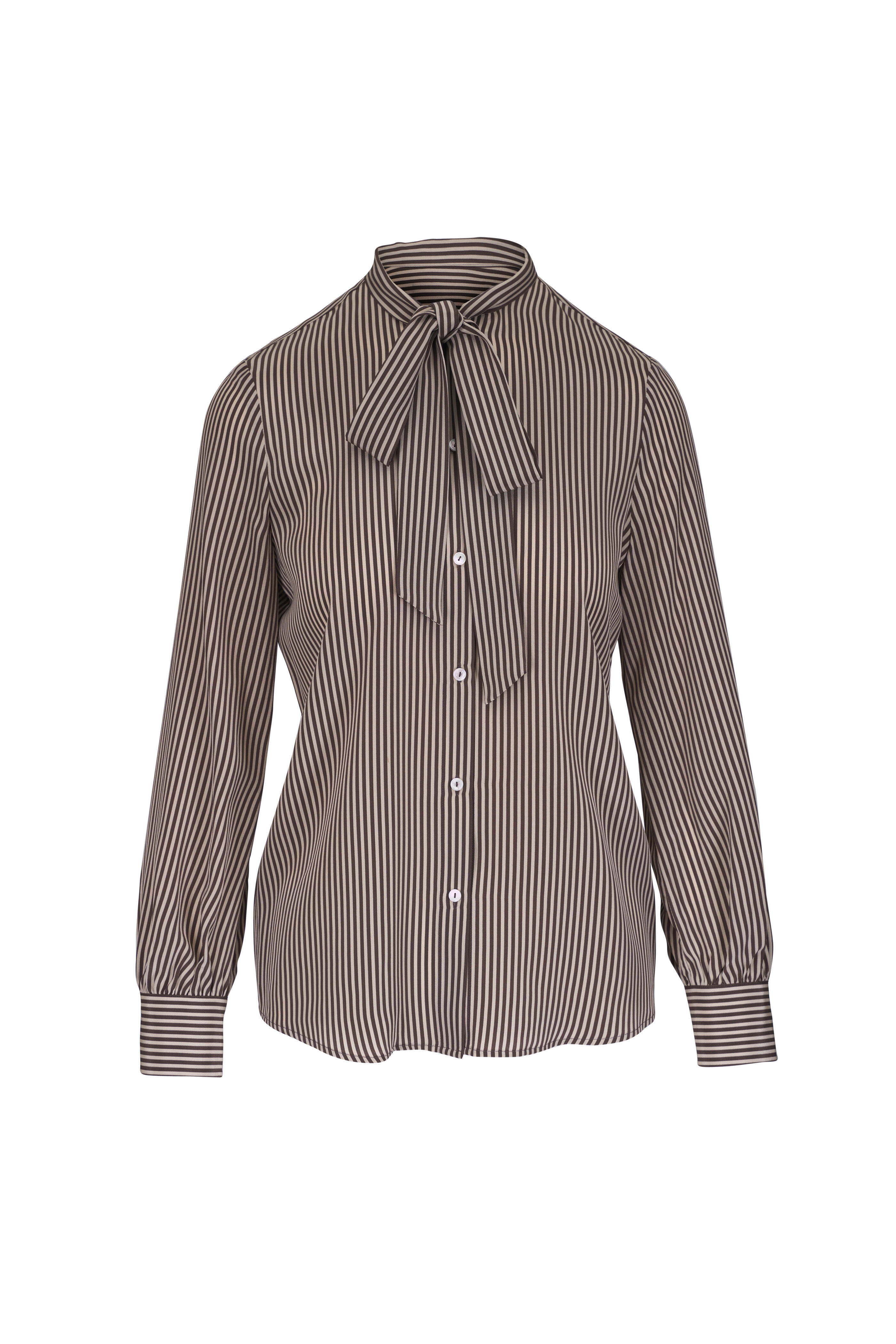 Nili Lotan - Irina Chocolate Stripe Silk Blouse | Mitchell Nili Lotan - Irina Chocolate Stripe Silk Blouse | Mitchell