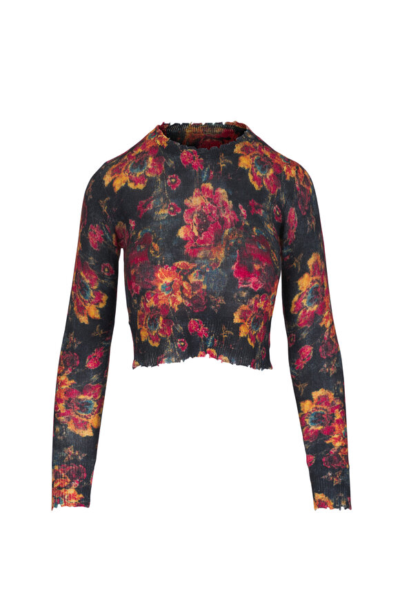 R13 Black Floral Multi Printed Cashmere Crewneck