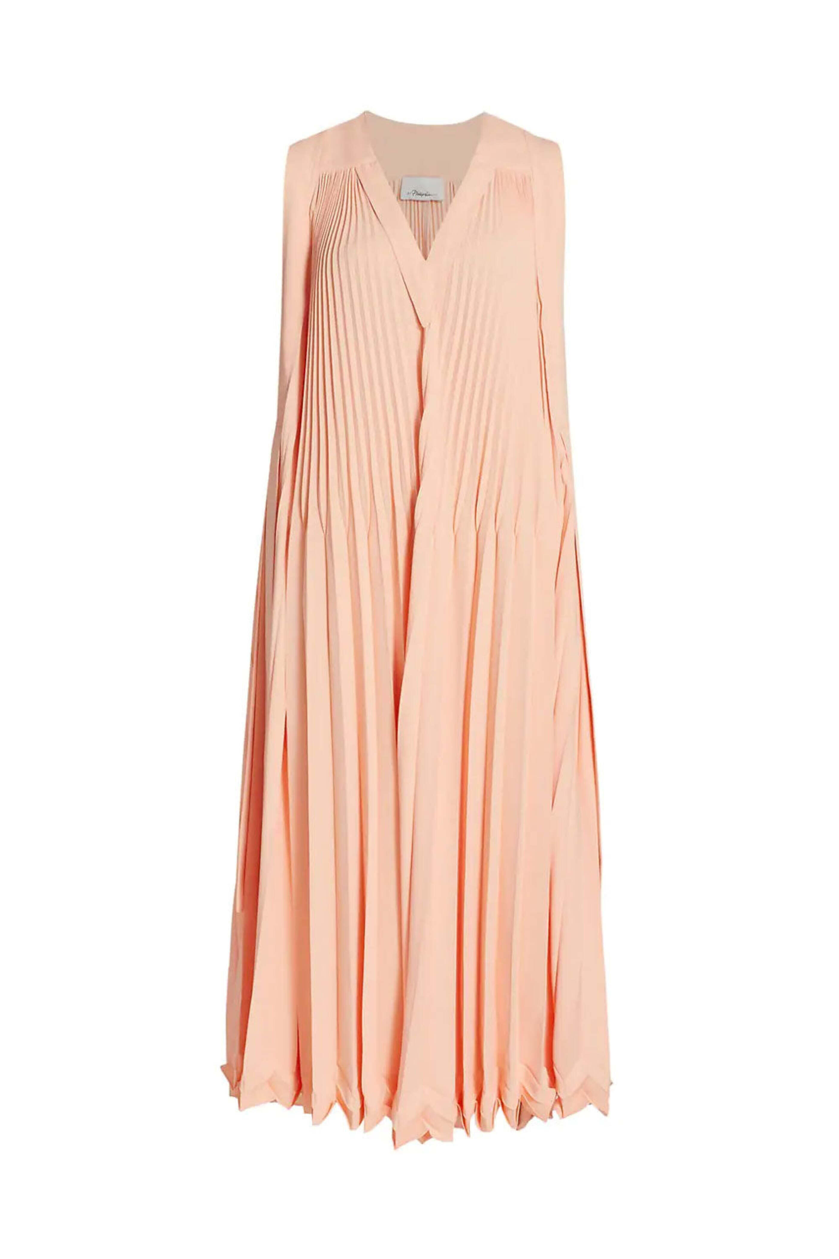 3.1 Phillip Lim - Peach Pleated V Neck Midi Dress