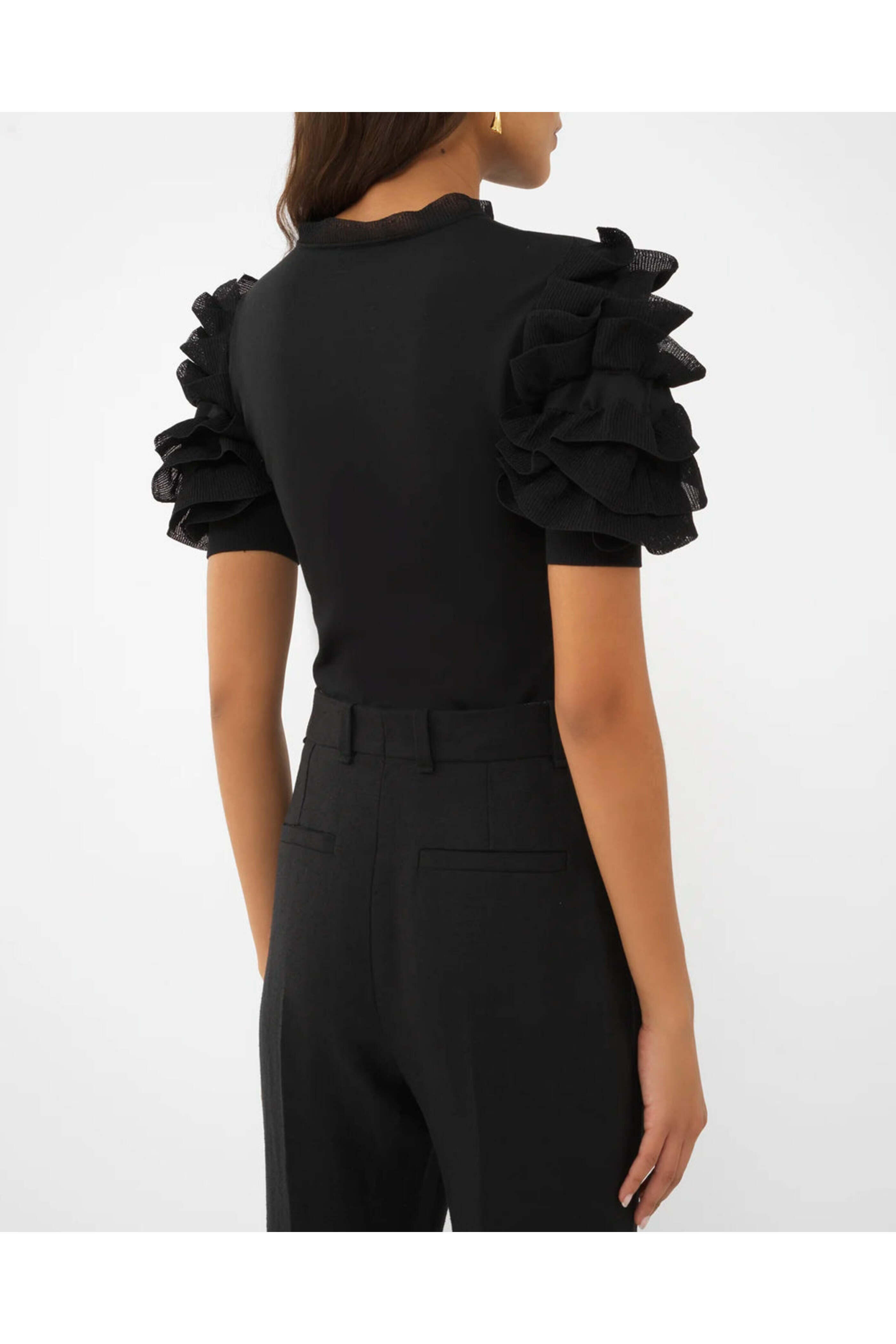 Chloé - Black Short Sleeve Ruffle Knit Top | Mitchell Stores