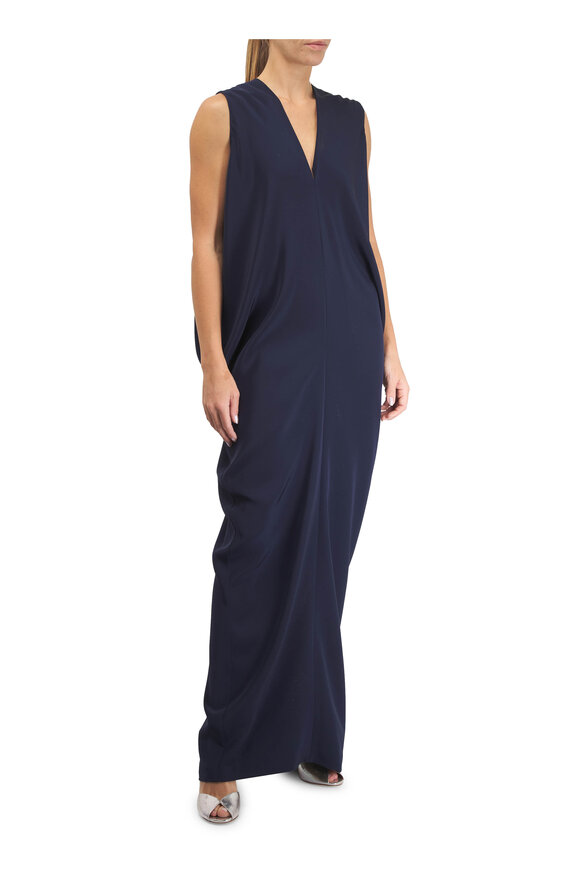 Zero + Maria Cornejo Long Libi Navy Blue Silk Dress - view 2