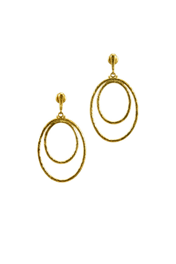 Gurhan - Gold Double Oval Hammered Drop Earring