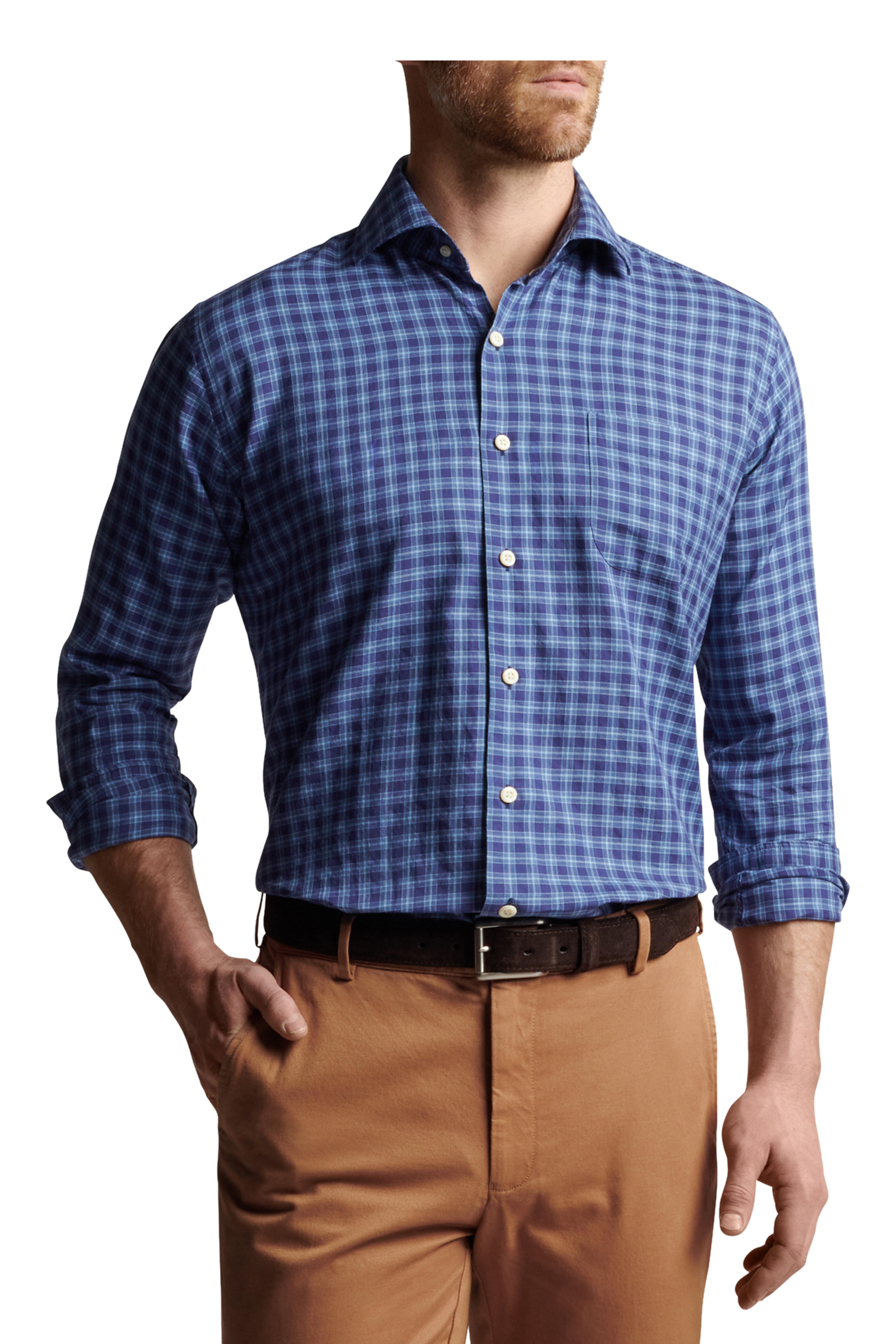 Peter Millar - Atlantic Blue Marret Cotton Check Sport Shirt - view 4