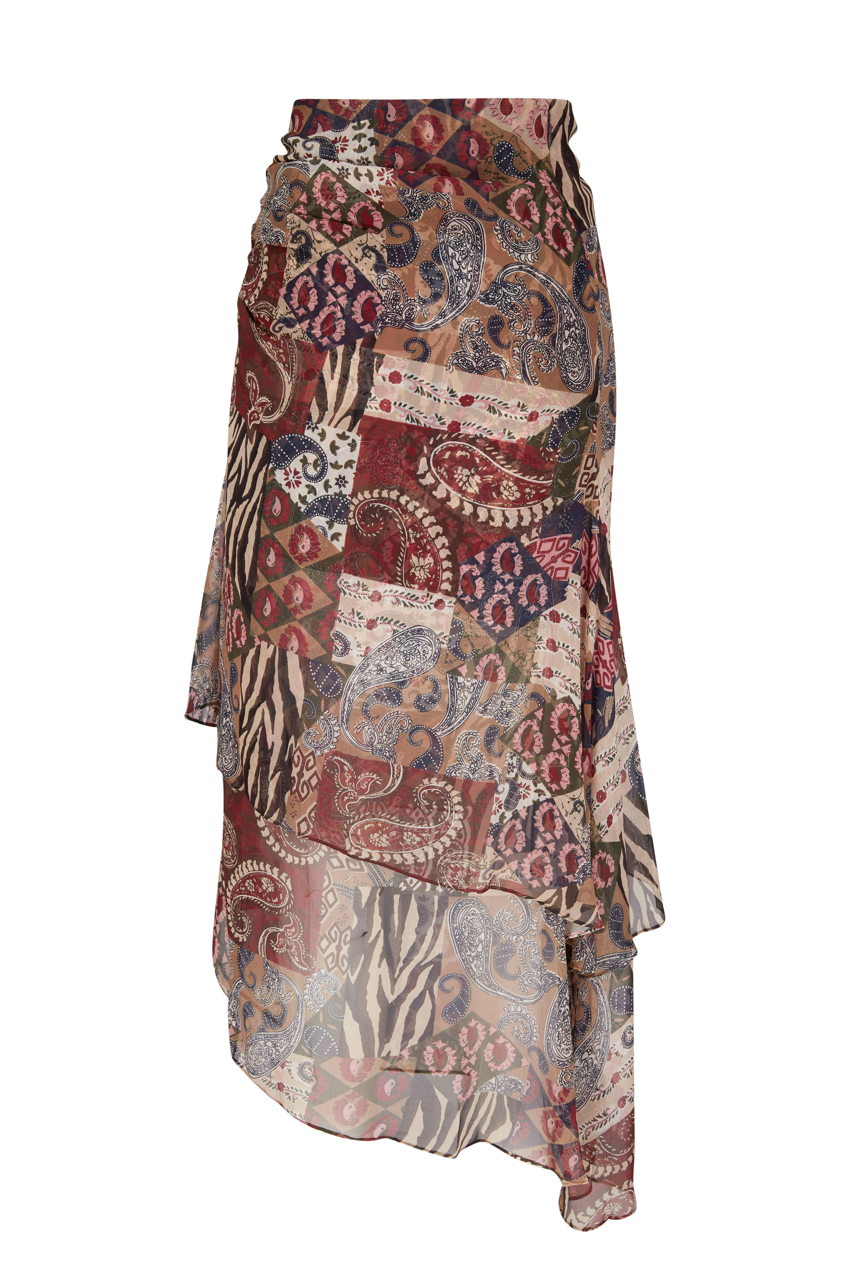 Veronica Beard - Sira Multicolor Patchwork Print Silk Skirt