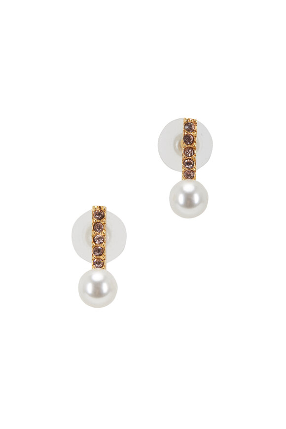 Oscar de la Renta - Gold Pave Crystal & Pearl Line Earrings