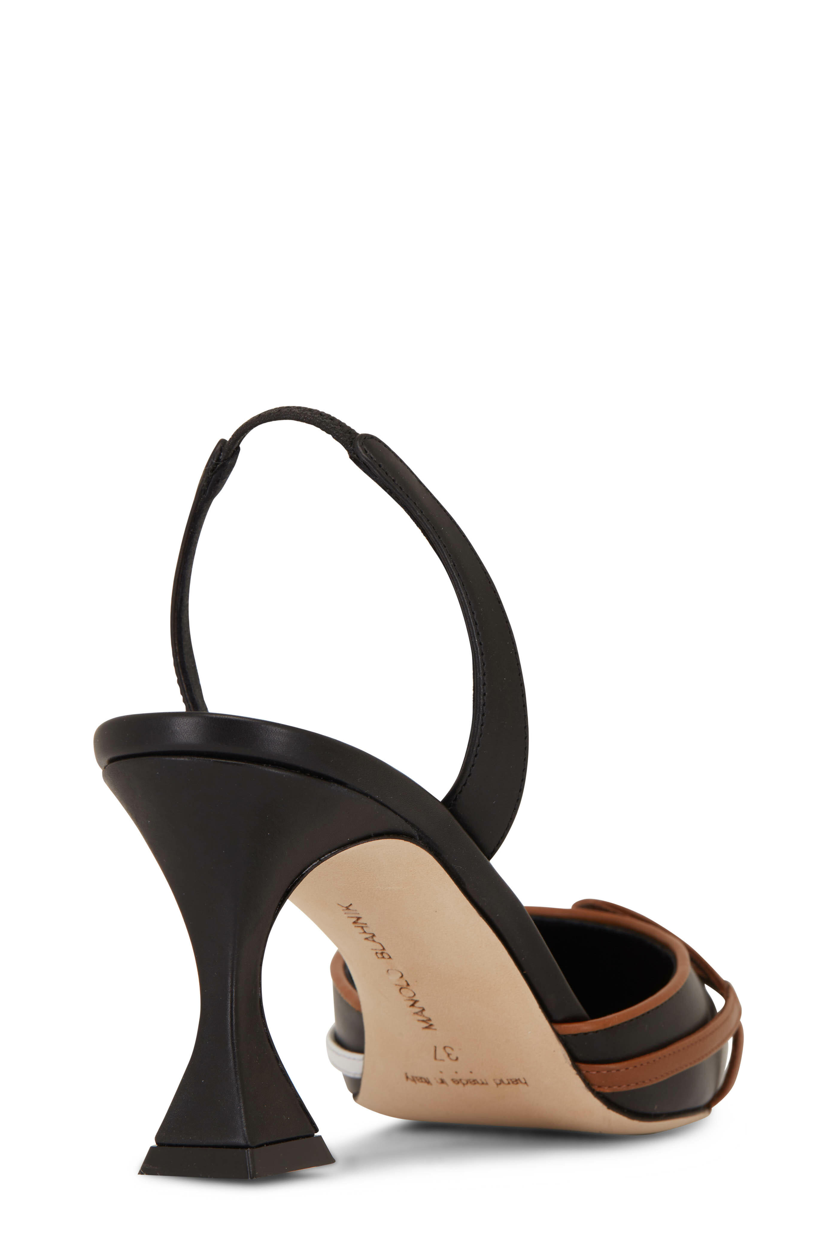 Manolo Blahnik - Vongolsli Black Leather Pointed Mules, 70mm