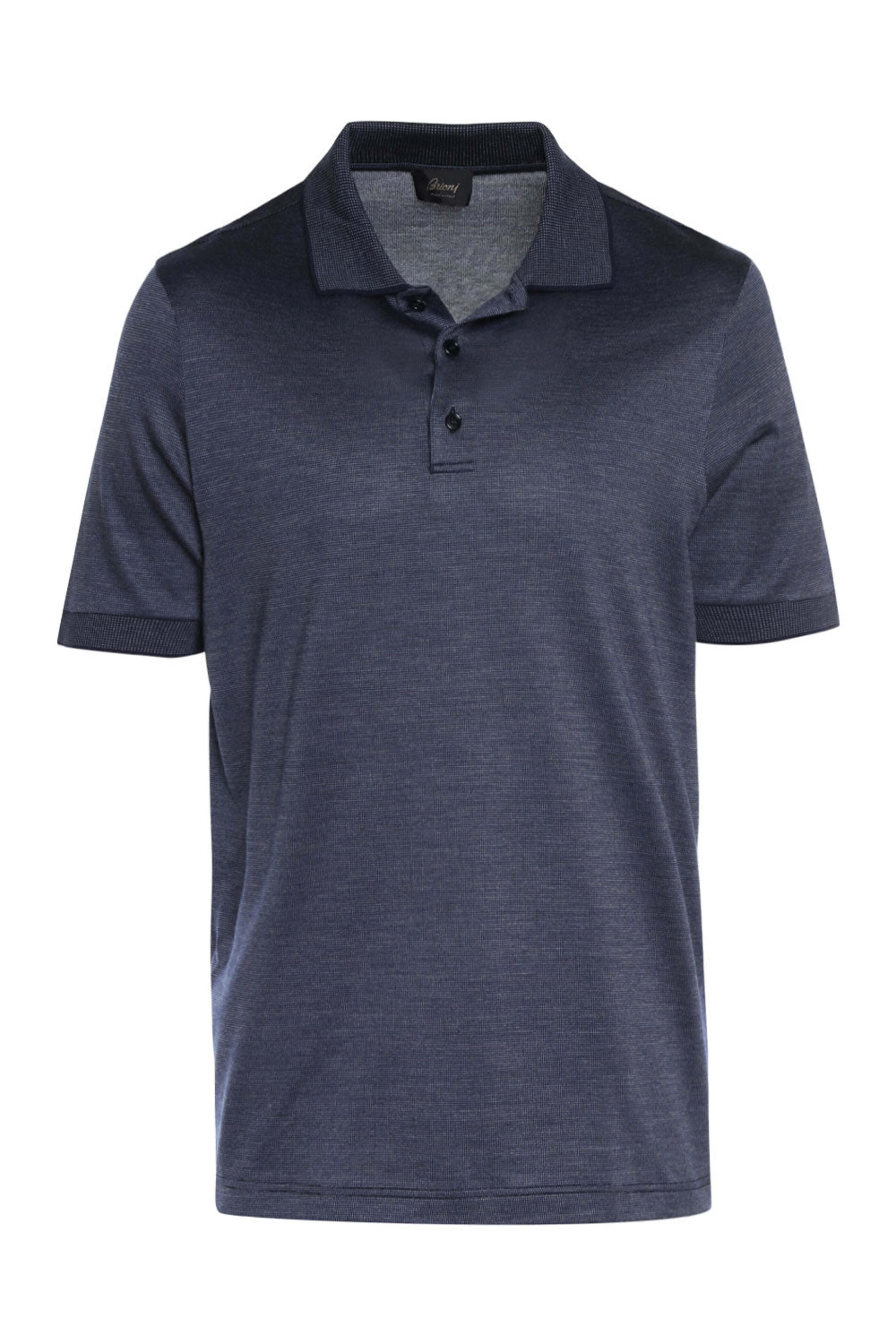 Brioni - Navy Cotton Blend Microdotted Short Sleeve Polo