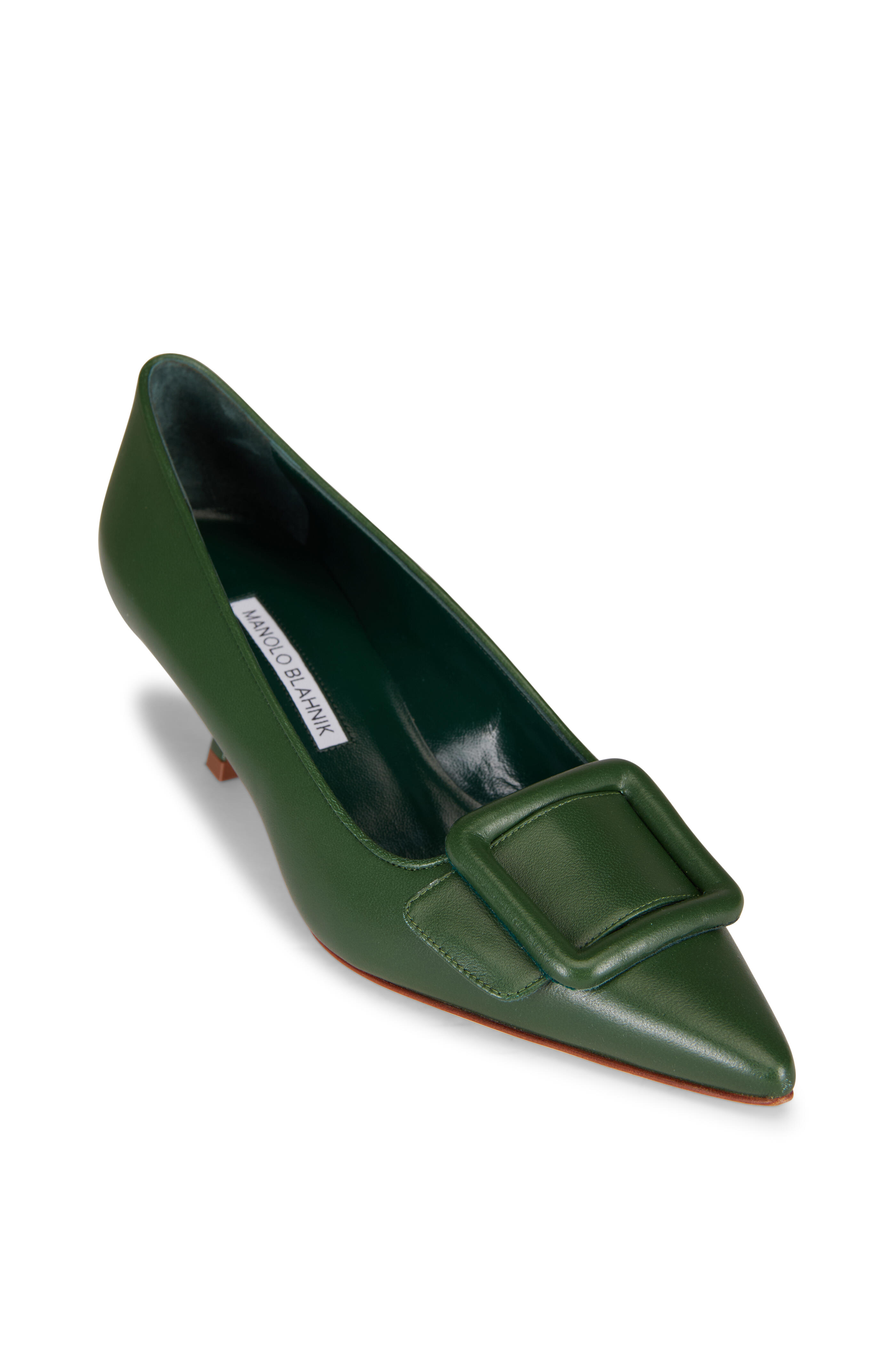 Manolo Blahnik - Maysale Dark Green Leather Pump, 50mm - view 1