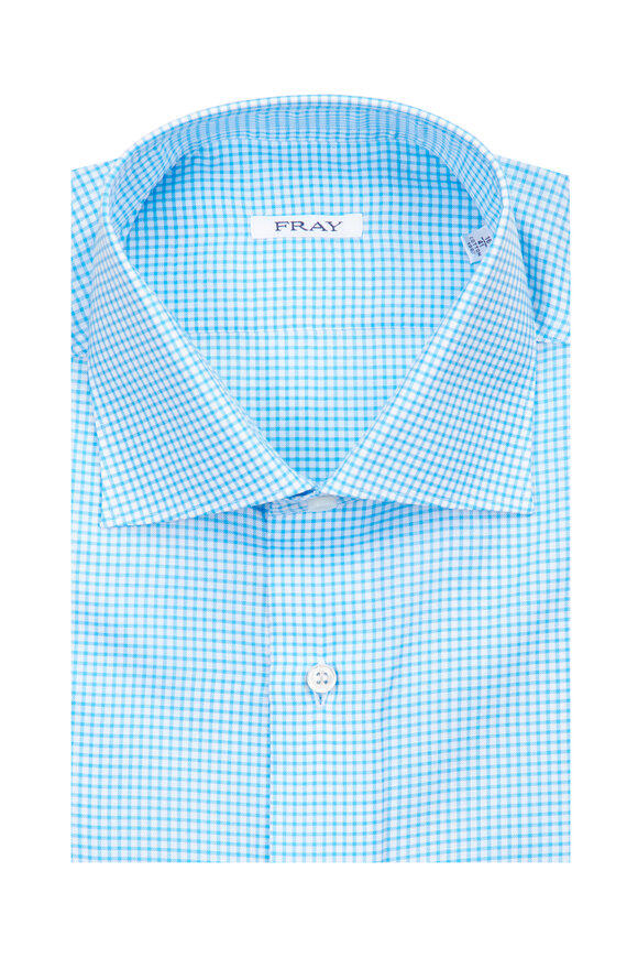 Fray Turquoise Check Cotton Dress Shirt - view 1