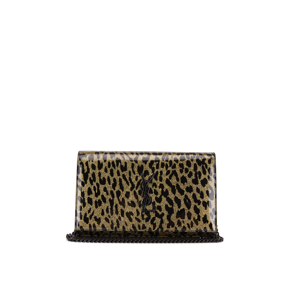 Saint Laurent - Kate Light Gold Leopard Print Vinyl Chain Wallet