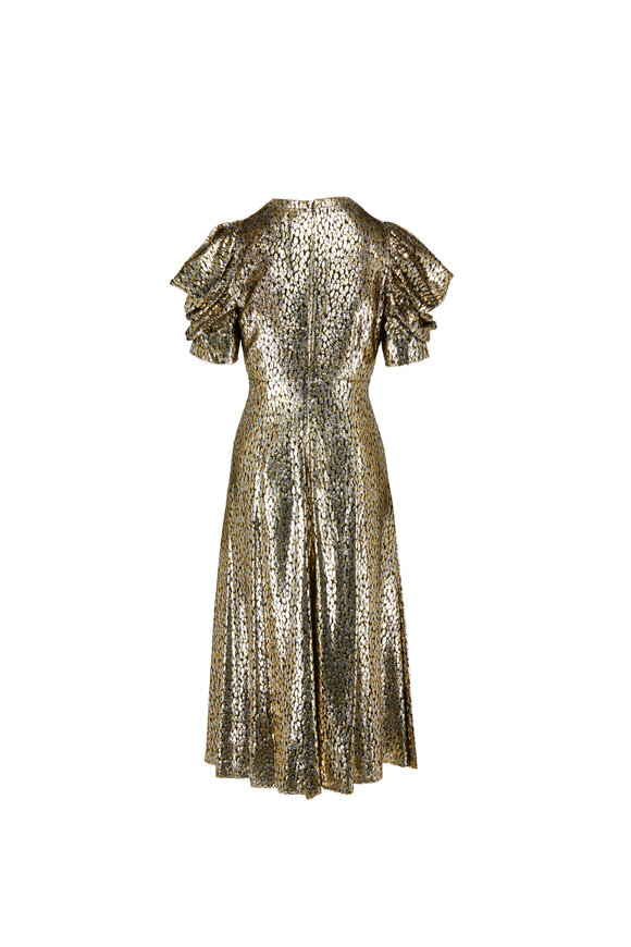 Michael Kors Collection - Gold & Silver Leopard Short Puffed Sleeve Dress