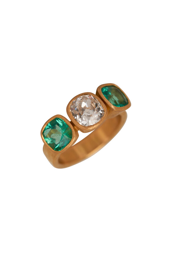 Malcolm Betts Yellow Gold Emerald & Diamond Ring