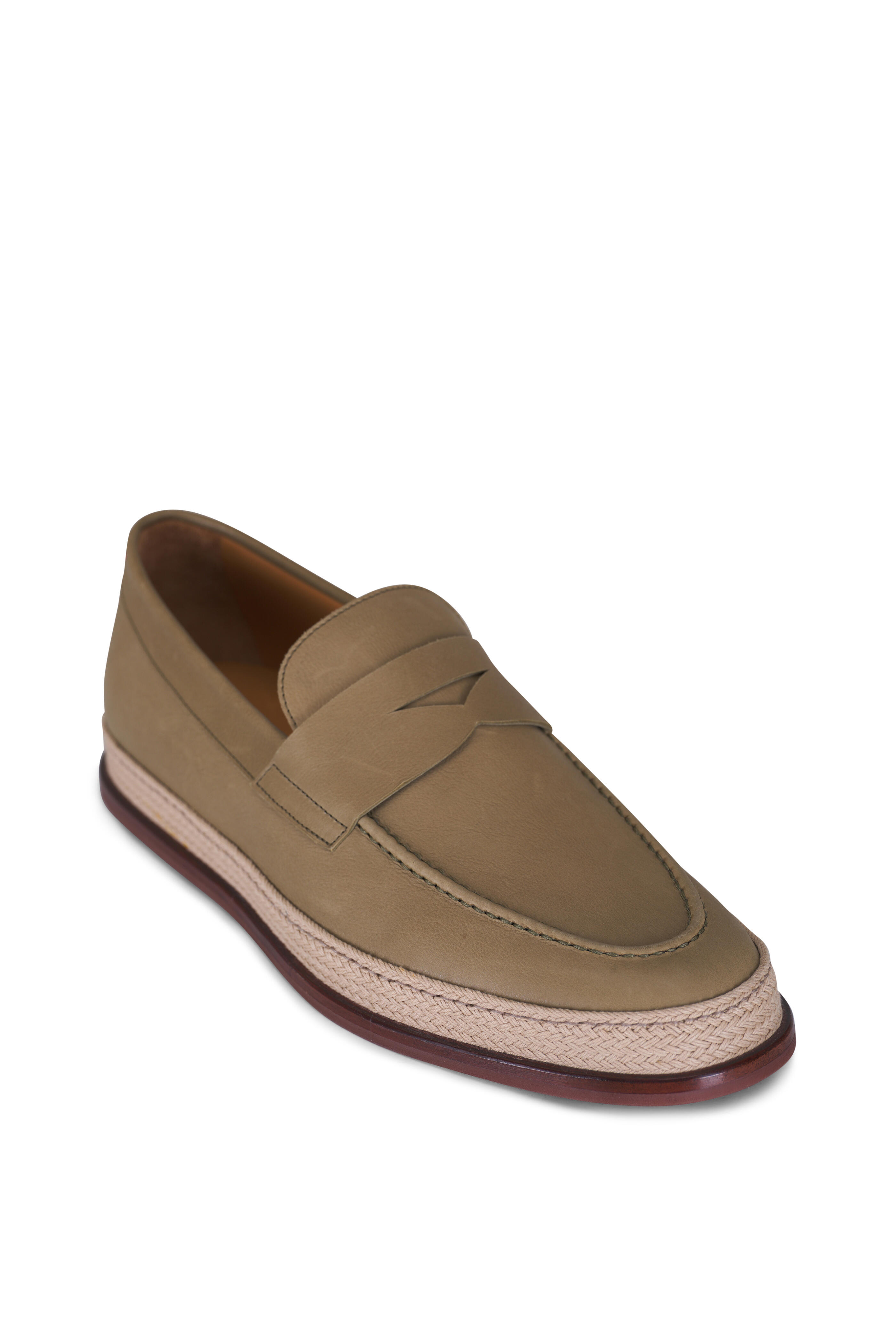 Kiton - Olive Green Leather Penny Loafer